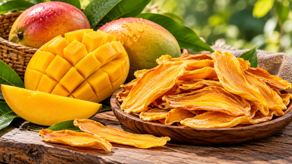 Sunlit Mangoes and Dried Slices