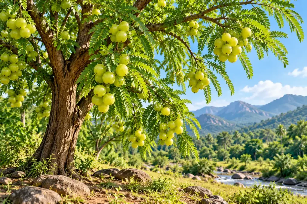 Amla Fruit (Indian Gooseberry): Complete Guide to Origin, Nutrition, Varieties, Uses & More 3 Amla tree growing in a natural Indian environment