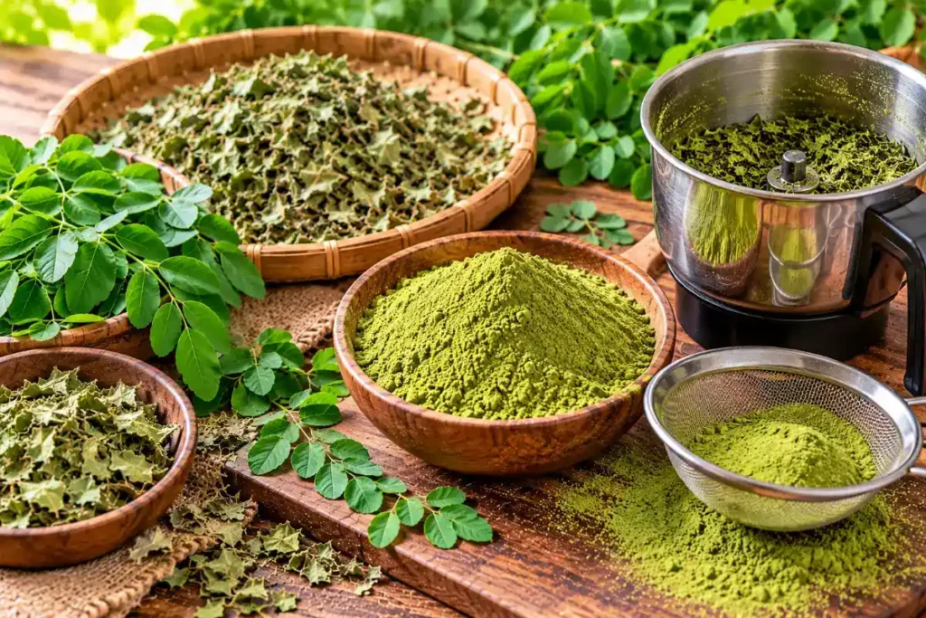 Homemade moringa leaf powder made from dried leaves
