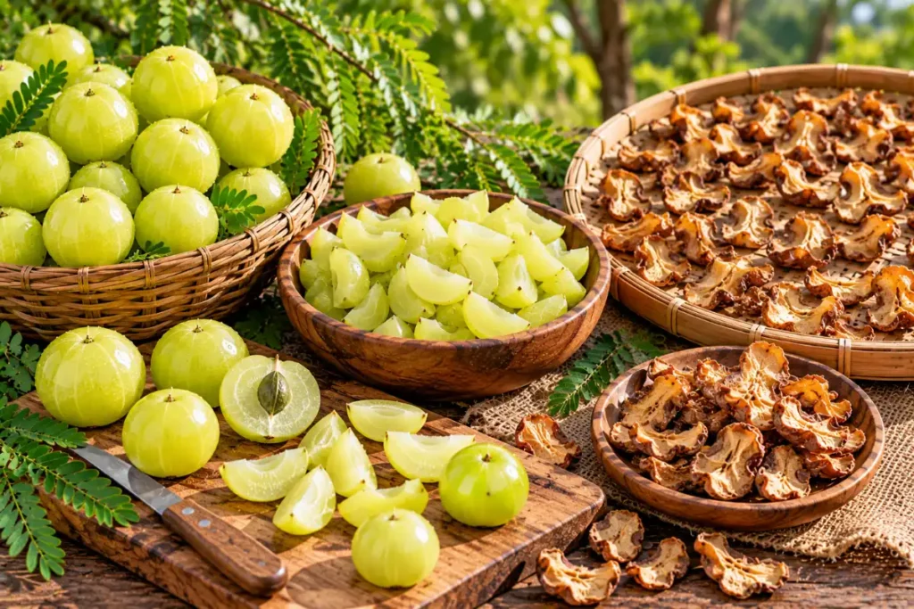 Amla Fruit (Indian Gooseberry): Complete Guide to Origin, Nutrition, Varieties, Uses & More 7 Fresh and dried amla pieces for food preservation