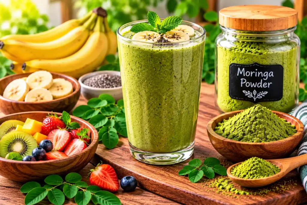 Moringa Powder Recipes: Easy Indian Ways to Use It 5 Moringa powder smoothie made with banana and fruit