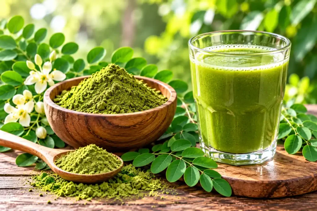 Moringa powder with water prepared at home