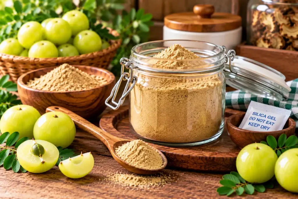 Amla Powder for Drinking: How to Use It & Prepare Simple Drinks 5 Amla powder stored in an airtight container for drinking